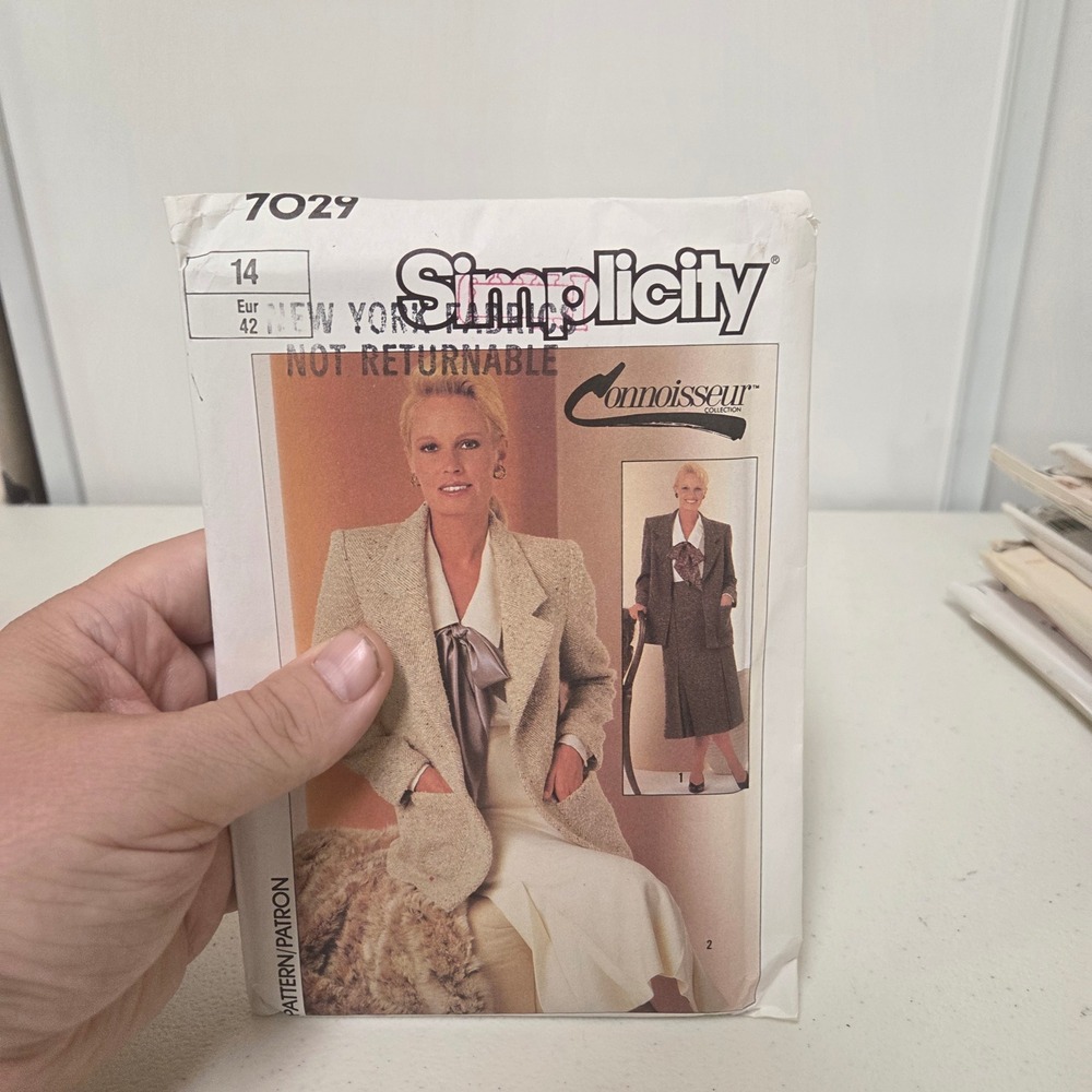Vintage 1985 Simplicity 7029 Sewing Pattern Size 14 Jacket Skirt Suit 80s Career